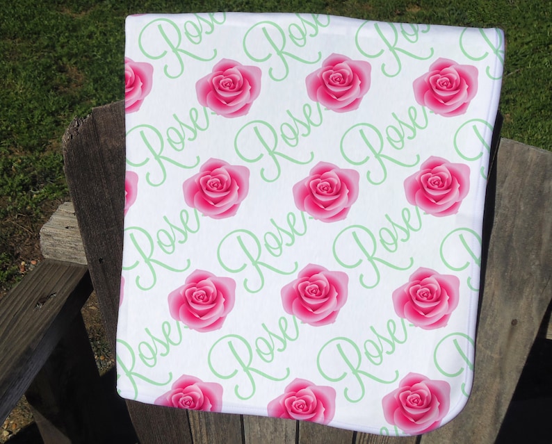 Personalized Baby Blanket With Roses Rose Receiving Blanket Etsy