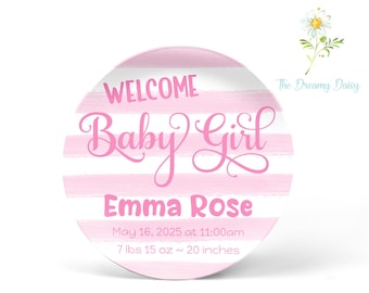 Baby Birth Stats Plate - Welcome Baby Girl Display Plate with Birth Info - Birth Name Announcement for Girls