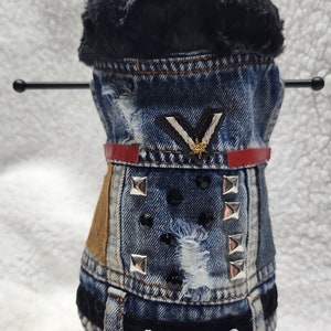 denim and faux fur stud jacket