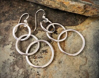 Long Sterling Silver Interlocking Hoop Earrings