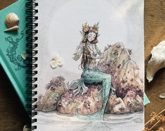 Mermaid Moon Notebook | Pearlescent Cover | Mermaids | Fairy tale | Fairy Art | Journal | Stationary | Ocean | Cottagecore | Fairycore