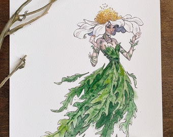 Daisy Flower Fae Art Print | Fairy Art | Illustration | April Birth Flower | Signed Print | Cottagecore | Fairycore
