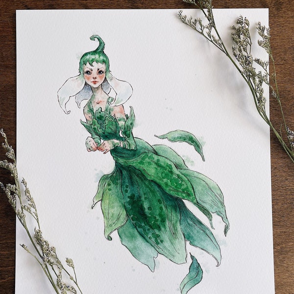 Impression d'art de Fae fleur perce-neige | Art féerique | Illustration | fleur de naissance janvier | Impression signée | Cottagecore | Noyau de fée