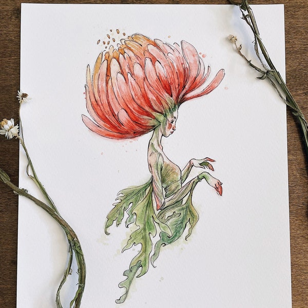 Impression d'art de Fae fleur de maman | Art féerique | Illustration | Fleur Naissance Novembre | Impression signée | Cottagecore | Noyau de fée