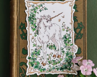 Ivy Unicorn Sticker | Unicorn Art | Vinyl Stickers | Cottagecore | Fairycore