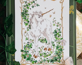 Ivy Unicorn | Unicorns | Fairy Art | Animal Art | Fantasy Creature | Illustration | Signed Print | Cottagecore | Mystical | Fairycore