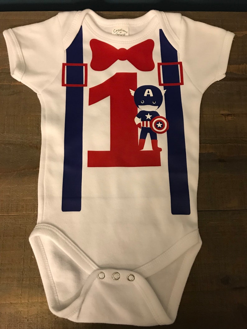 Captain America 1st Birthday Shirtbodysuit custom colors-personalize Super heroes