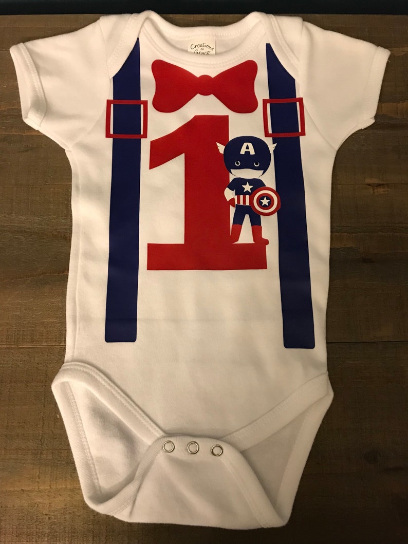 Captain America 1st Birthday Shirtbodysuit custom colors-personalize Super heroes