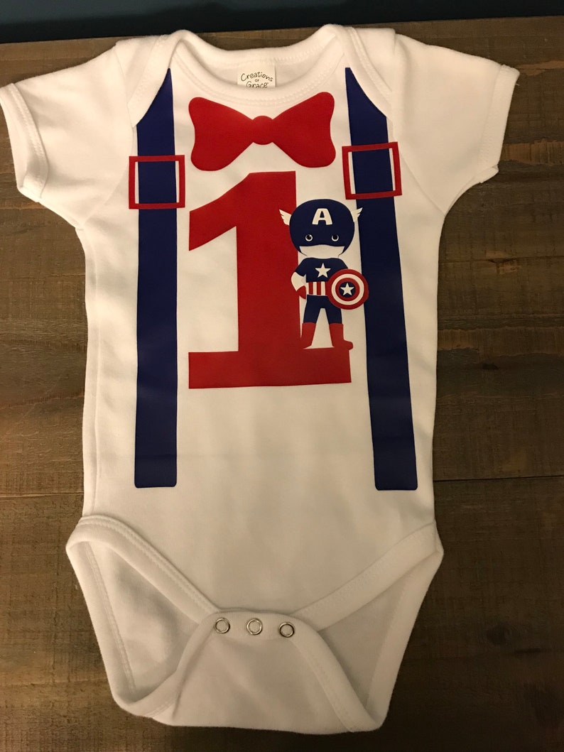 Captain America 1st Birthday Shirtbodysuit custom colors-personalize Super heroes