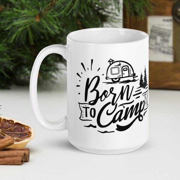 Born to Camp Mug with Color Inside, Camper Life Mug, RV Camp Life Gift, RV Lifestyle Mug, Travel Trailer Gift, Motorhome Mug, Airstream Mug