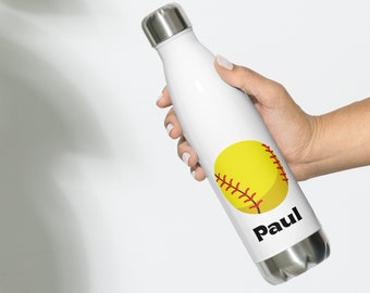 Personalized Softball Water Bottle, Stainless Steel Insulated, Personalized water bottles for kids, Stadium Sports Bottle, Sports Bottle