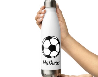 Personalized Soccer Stainless Steel Water Bottle; Boys and Girls Custom Sports Water Bottle
