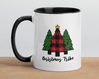 Buffalo Plaid Christmas Mug, Christmas Tribe, Country Farm Chic, Mom Coffee, Xmas Tree, End Of The Year Gift For Her, Mug with Color Inside