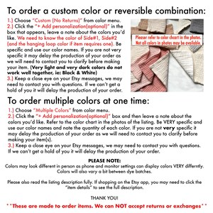 May include: An informational graphic with black text on a white background explaining how to order custom or multiple colors for textile items. It includes a small inset photograph showing various folded fabric swatches in neutral and muted tones.
