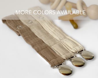 Simple Pacifier Clip / Paci Holder With Snap / Easy Use / Many Colors / Cotton Muslin Gauze / Very Lightweight Neutral Newborn / Bulk Option