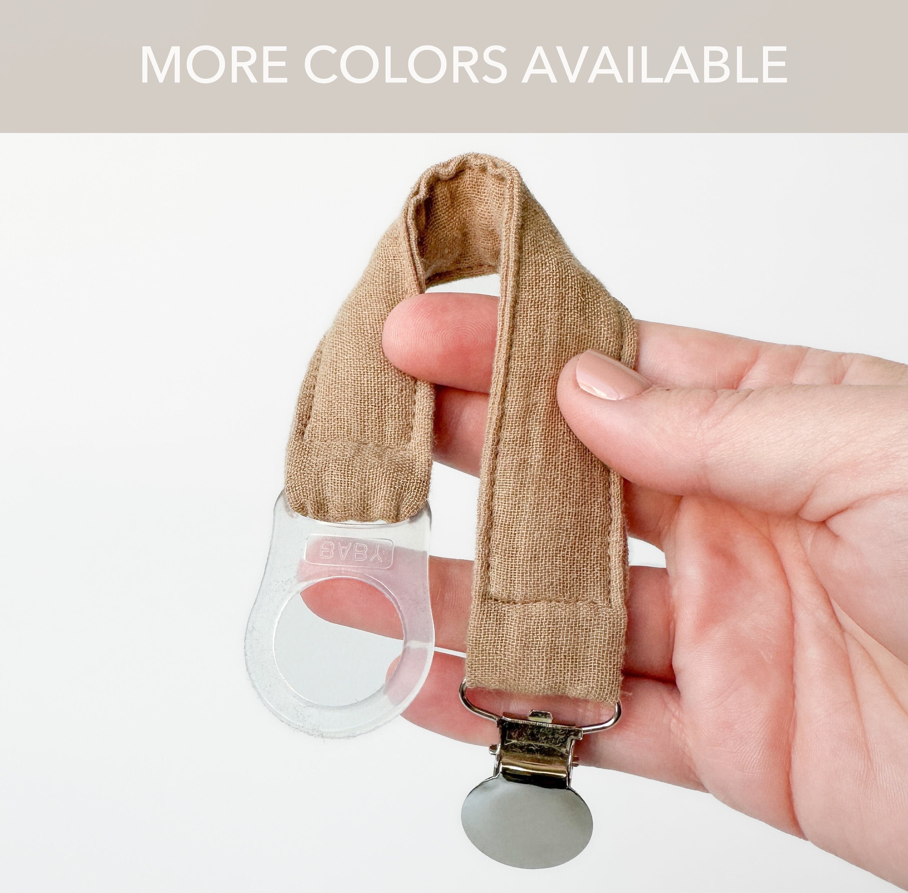 Classic Pacifier Clip With MAM Adapter / Many Colors Available / Bulb Pacifier Binky Holder / Lightweight Cotton Muslin Paci Attachment