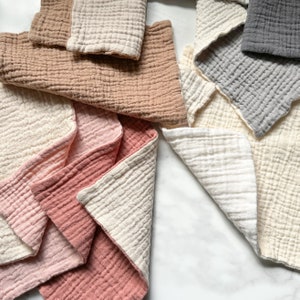 Tiny Cotton Muslin Washcloths - Reversible and Solid Color / Soft Gauze Baby Wipes / Face Towlet / Bath Wash Cloth / Gift Set - BULK OPTIONS image 7