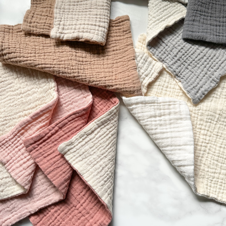Tiny Cotton Muslin Washcloths - Reversible and Solid Color / Soft Gauze Baby Wipes / Face Towlet / Bath Wash Cloth / Gift Set - BULK OPTIONS image 7