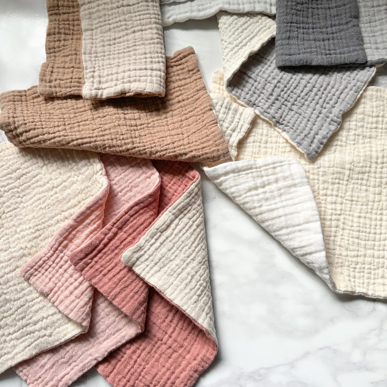 Large Cotton Muslin Washcloth / 12x12 / 4 Ply Thick Cotton Gauze Wash Cloth / Baby Shower Gift / BULK OPTIONS / Nice High Quality Face Towel image 4