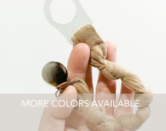 MAM Pacifier Knotty Clip / Many Colors Available / ADAPTER For Bulb Style Paci INCLUDED / Gender Neutral Cotton Gauze Binky Holder For Baby