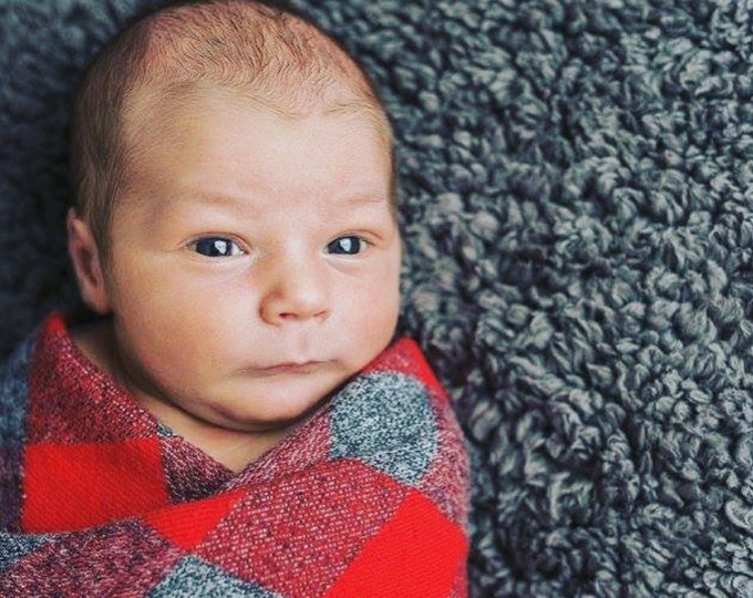 Flannel Swaddle Blanket Grey and Red Buffalo Check Flannel Etsy