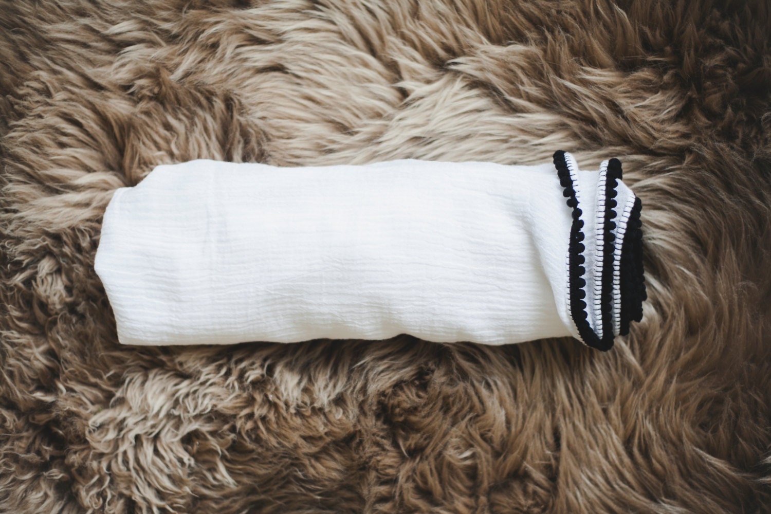 Baby Pom Pom Swaddle Blanket / Black and White / double Etsy