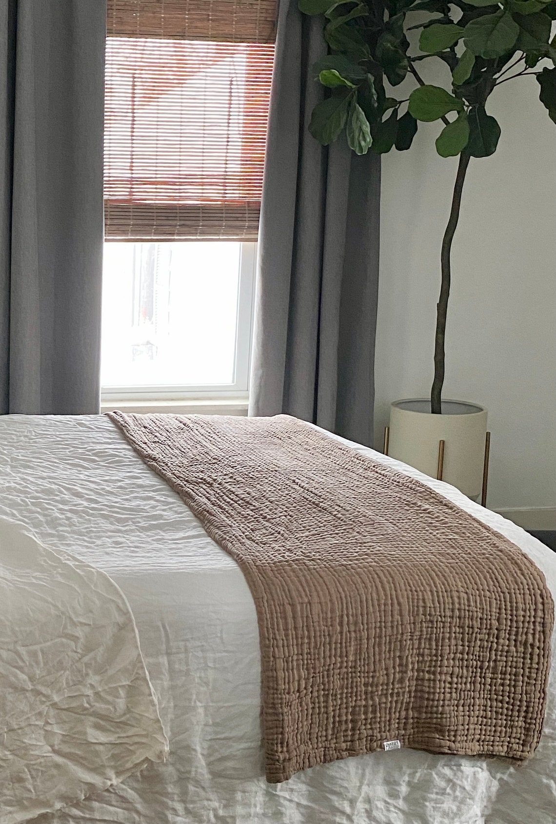 TWIN SIZE Muslin Coverlet Blanket / FAWN Tan Blanket / No Trim Etsy