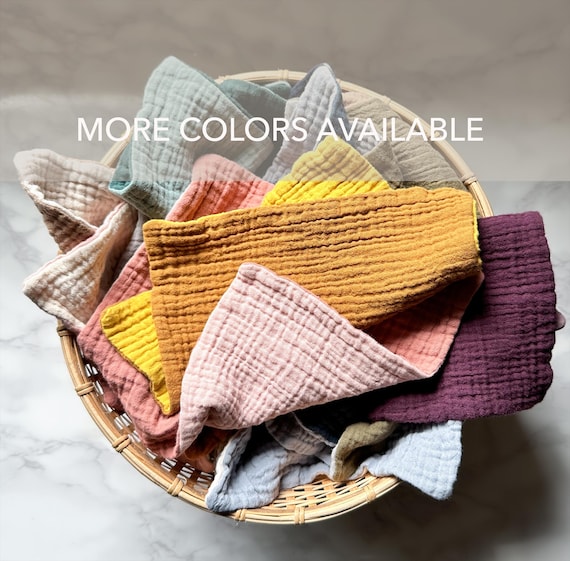 Tiny Cotton Muslin Washcloths - Reversible and Solid Color / Soft Gauze Baby Wipes / Face Towlet / Bath Wash Cloth / Gift Set - BULK OPTIONS