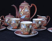 Vintage 14 Piece Japanese Satsuma Moriage Lithophane Tea Set