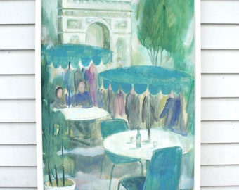 Large Vintage Paris Cafe Impressionist Painting Signed "Nixon"