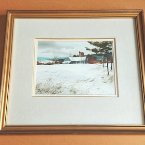 C.1982 Aquarelle « Grange au longe » signée par le Canadien français Pierre Tougas (W39)