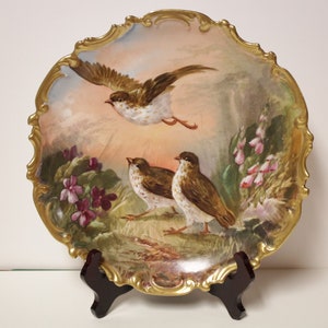 Ca.1890-1920 Signed Dubois L.Straus & Sons Limoges Quails Wall Plate afbeelding 1