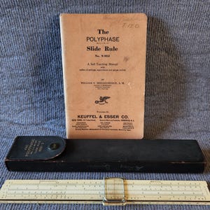 Regla de cálculo K&E "The Polyphase" n.° N4053, ca. 1938, con estuche y manual.
