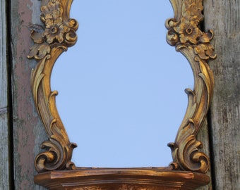 Vintage Ca.1970 Florentine Style Syroco Wall Shelf With Mirror