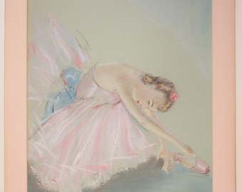 Antique Ca.1940's Pastel Ballerina Drawing Signed By American Artist Jean Berkley