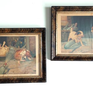 2 Antique C.1887 "Cause & Effect" Coloured Engravings By William Trood (Grood) (PR105/106)