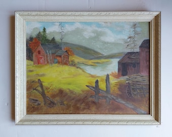 Cuadro antiguo de una finca junto al lago, firmado y fechado (P322)