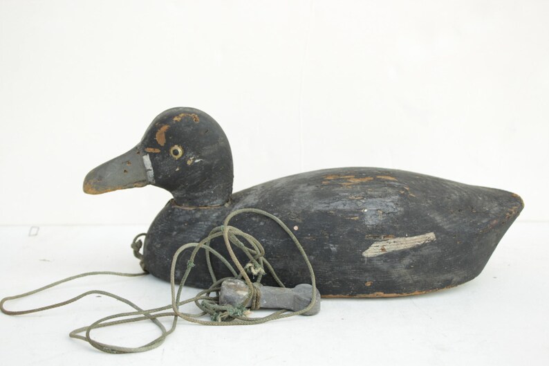 Antique Signed Hand Carved & Painted Wood Duck Decoy With Glass Eyes 5