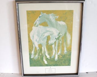 Ca.1964 "White Horses" Lithograph By Spanish Ricardo Arenys Galodon