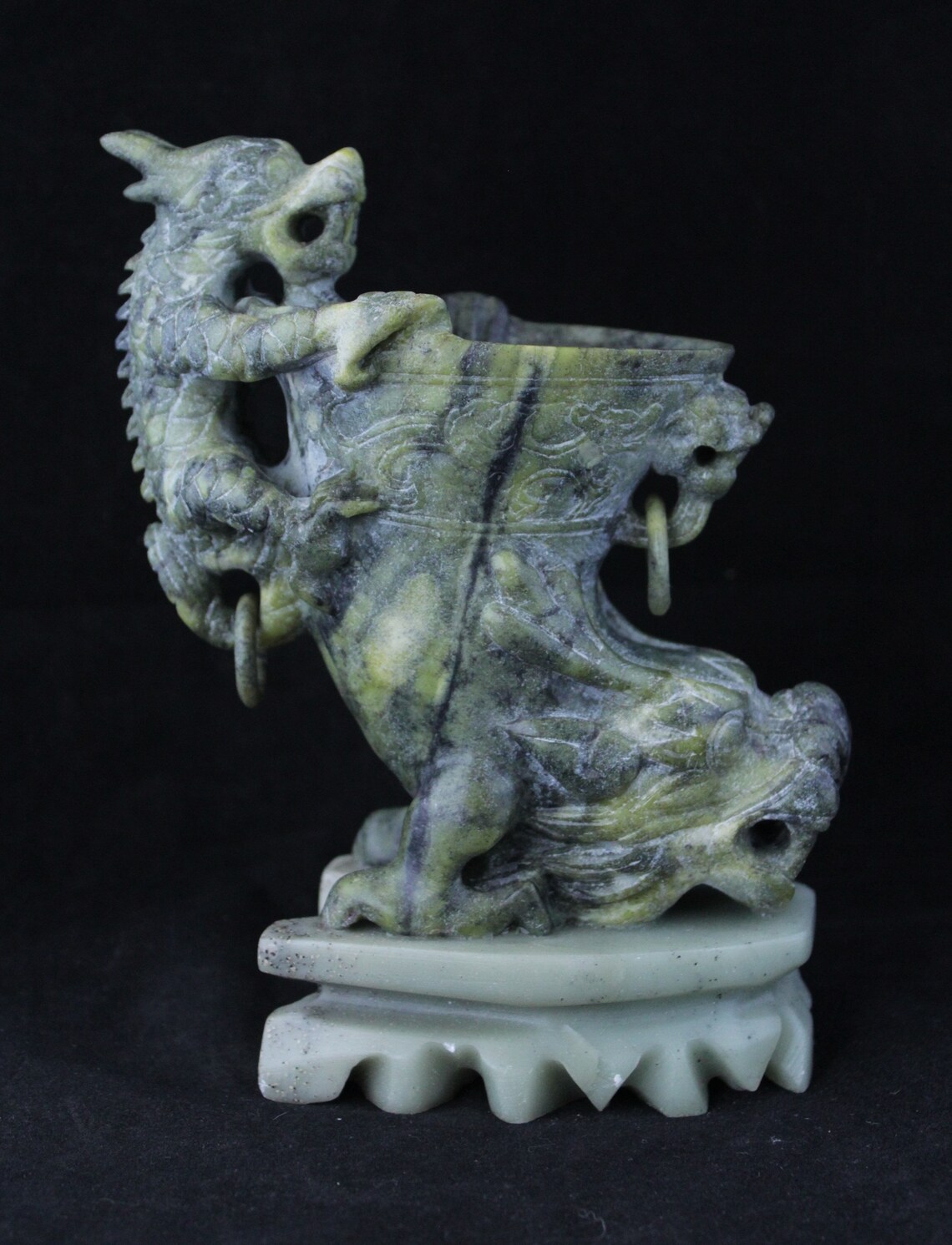 Carved Chinese Jadeite/Green Soapstone Dragon Figurine Bowl Etsy