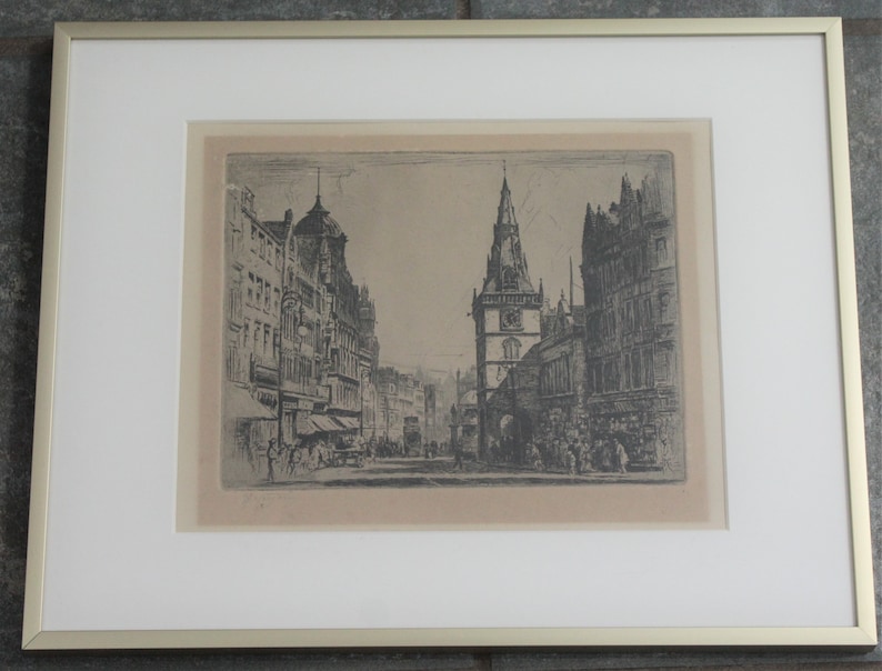 Scotland Etching Signed By Tom Paterson Antique Glasgow