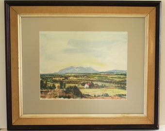 Distant Hills Landscape Watercolour Painting Signed "Constantin '93"