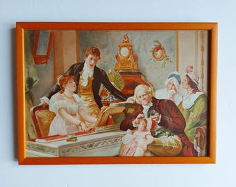 Cromolitografía antigua basada en "El dúo" de Franz Xaver Simm (PR356)