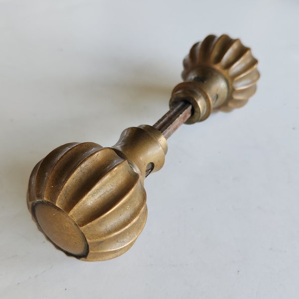 Antique Ribbed Brass Door Knob Set #10