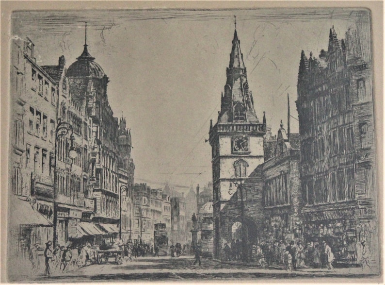 Scotland Etching Signed By Tom Paterson Antique Glasgow