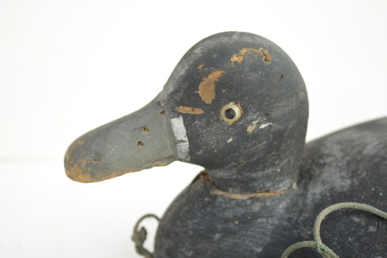 Antique Signed Hand Carved & Painted Wood Duck Decoy With Glass Eyes 5