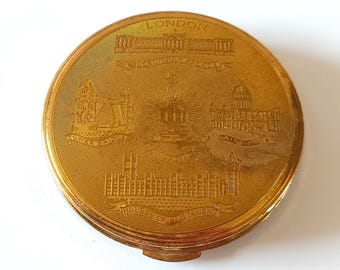 Vintage British Made London England Landmarks Brass Cosmetic Compact