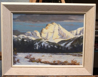 Peinture acrylique de paysage de montagnes Rocheuses signée par le Canadien E. Isenhardt #14