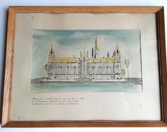 Edificios históricos del Bloque Oeste del Parlamento de Canadá. Acuarela. Regalo a la familia de Gladys Watt.