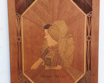 Placa de marquetería con incrustaciones de madera tallada "Walcheren, Holanda" (Países Bajos)